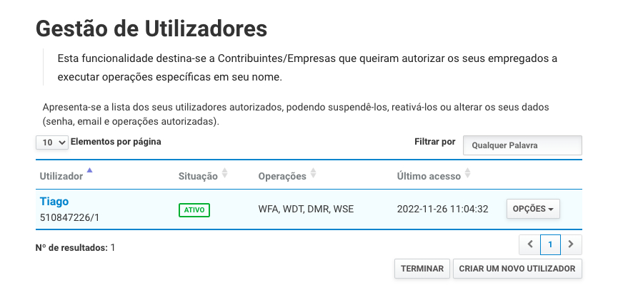 Gestão Utilizadores Portal Finanças